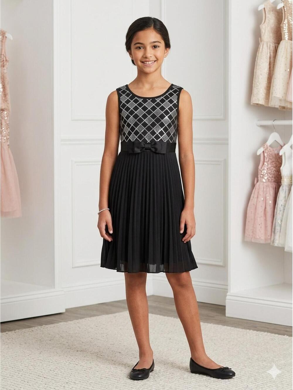 Disorderly Kids Black Sleeveless Dress Silver Sequin 10
